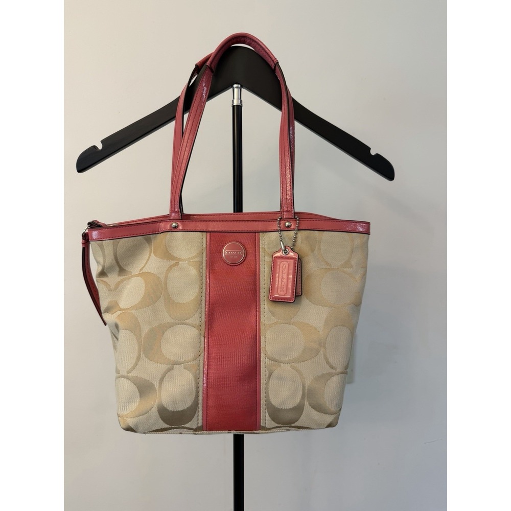 Coach Signature Pink Stripe Purse Tote